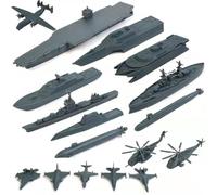 Juguete de portaaviones - 17 piezas de juguetes de plástico del ejército, submarino de acorazado de avión de combate para niños