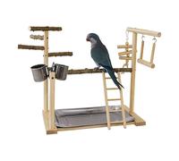 Juguete de práctica para periquitos, cacatúas, barra de práctica de pájaros. El parque infantil para pájaros con columpio, juguete para masticar, bandeja y vasos está diseñado para periquitos y