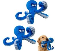 Juguete de pulpo para perro, juguete de pulpo enojado, juguetes resistentes para perros, peluche chirriante con tentáculos largos, juguetes masticables para perros pequeños y grandes (azul) (2