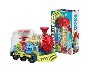 Juguete de tren eléctrico transparente con luces intermitentes y sonido - 360° Rotation Battery-Powered Early Education Train | Bump & Go Moving Car With Visible Gears For STEM Learning