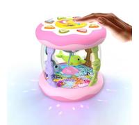 Juguete Drum - Rotación de 360° | Juguete musical para gat | Tambor ABS de 15,5x15,5x16cm con 8 modos de luz y melodías, juguete sensorial para el suelo del acuario para bebés y niños pe