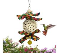 Juguete duradero para masticar pájaros, juguete triturador de campanas, cuerda colgante con bloques de madera, seguro, diseño de juego de forrajeo, molienda de pico para pájaros pequeños y medianos, a