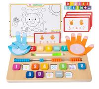 Juguete Educativo de Madera Doble Cara Multifuncional, Montessori Matemático para Niños en Preescolar para Aprender a Calcular, Sumar y Restar con Ábaco y Pizarra Borrable, para Niños de 3-5 Años