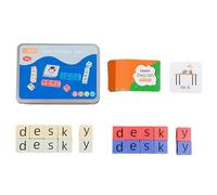 Juguete Educativo Tarjeta de madera, juguetes de ortografía de palabras, juguetes educativos para edades tempranas, divertidos juegos de reconocimiento de palabras y letras en inglés (Blue, One Size)