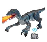 Juguete educativo Velociraptor - Juguete Dinosaurio teledirigido para, Juguetes Dinosaurios para niños | Dinosaurio ambulante con luz, sonido y aerosol, Regalo de cumpleaños para niños y niñas