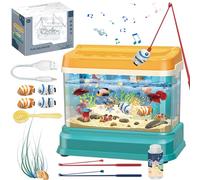 Juguete Fish Bowl, Toy de Aquarium Baby, Tank de Pescado Educativo con luz y música, Tanque de Agua Artificial con 4 cabaña de Pesca magnética, 2, Red y Botella de alimentación, Regalo para niños