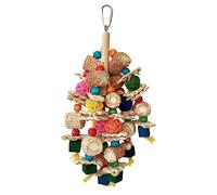 Juguete grande para pájaros, jaula colgante natural, bloque de mazorca de maíz, cuerda para masticar, escalar, columpio, para tortolitos, cacatúas, interacción, bloque de madera natural