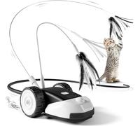 Juguete interactivo 3 en 1 para gatos - Ratón de movimiento automático de 2 velocidades, juguete para gatos con 2 cintas de plumas colgantes y cola de ratón de silicona ondulada para gatos adultos