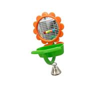 Juguete interactivo de girasoles con espejo para pájaros con cuenco de alimentación y posadera, estación de juego para mascotas, pájaros, tortolitos, juguete de baño
