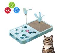 Juguete Interactivo para Gatos 3 en 1, Rascador de Cartón, Laberinto con Pelotas de Cascabel y Plumas con Muelle, Centro de Actividades Multifuncional y Entrenador de Inteligencia (A)