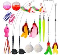 Juguete interactivo para gatos con ventosa, simulación de pájaros, juguete para gatos, juguetes para gatos de interior, 3 piezas, varita de gato, 17 piezas de repuesto de plumas de gato, cuerda para