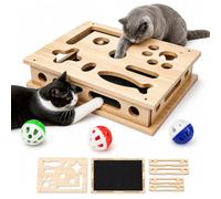 Juguete Interactivo para Gatos de Madera, Caja de Empleo para Gato Limar Garras, Juguete para Gatos Interior con 3 Pelotas, Rascador,grande Caja de Enriquecimiento con Rompecabezas para Gatos 39*30 cm