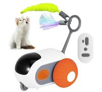 Juguete interactivo para gatos, juguete eléctrico para gatos y ratones, 2 modos USB, rotación reactiva de 360°, juguete recargable con mando a distancia y plumas de repuesto para mascotas (naranja)