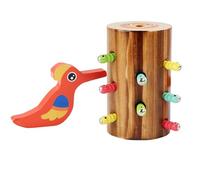 Juguete magnético para pájaros - Pequeño pájaro carpintero de 7,3x12 cm, fortalece el poder mental | Juego magnético de madera para alimentar pájaros con facilidad, juguete de gusano de pájaro carpint