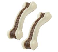 Juguete masticable para perros indestructible de 2 piezas, juguetes para perros indestructibles con sabor a carne, juguete masticable resistente 2 en 1 para razas medianas/grandes, marrón y blanco