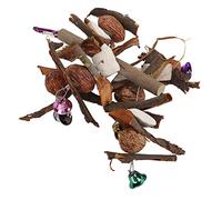 Juguete masticar para pájaros, madera de manzana natural, diseño de campana libre de tóxicos, juguete para morder para loros colgados, nueces, hueso de sepia, saludable con gancho