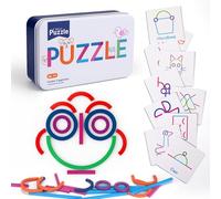 Juguete Montessori A Partir de 3 Años, Puzzle de Madera Educativo, Reconocimiento de Formas y Colores, Geoboard, Palitos y Anillos, Juego de Aprendizaje para Niños y NiñAs De 2 a 7 AñOs Regalo (A)