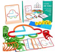 Juguete Montessori A Partir de 3 Años, Puzzle de Madera Educativo, Reconocimiento de Formas y Colores, Geoboard, Palitos y Anillos, Juego de Aprendizaje para Niños y NiñAs De 2 a 7 AñOs Regalo (B)
