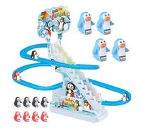 Juguete musical de carreras de pingüinos - Juego interactivo premium de escaleras de escalada con efectos de sonido de melodía intermitentes LED, divertido juguete educativo sobre montaña rusa