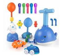 Juguete para coche con globo, juego de juguete para coche con globo mejorado, lanzador de aire con delfines con 3 coches de dibujos animados y 12 globos de colores aleatorios |.Sin pilas para ni