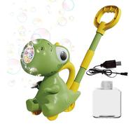 Juguete para empujar burbujas de burbujas, cortadora de césped, soplador automático de burbujas con luz LED, dinosaurio, juguete de patio trasero para niñas y niñas, 10 agujeros, diversión al aire