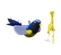 Juguete para gatos con cuerda elástica para colgar, plumas realistas y hierba gatera en el interior para participar y para una experiencia de juego felina duradera (azul)