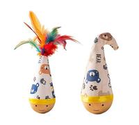 Juguete para gatos de madera de haya natural, juguete oscilante con vaso de autorcorrección para gatos de interior y perros pequeños, juguete interactivo con plumas coloridas, juego silencioso sin