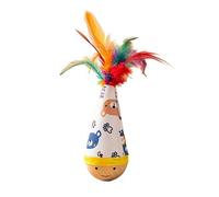 Juguete para gatos de madera de haya natural, juguete oscilante con vaso de autorcorrección para gatos de interior y perros pequeños, juguete interactivo con plumas coloridas, juego silencioso sin