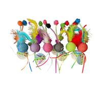 Juguete para gatos Multipet con forma de bola de plumas de malla: diversi n, creatividad y durabilidad (paquete de 6). Los colores pueden variar.