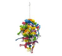 Juguete para masticar pájaros, bloques de madera coloridos, perlas, jaula de loro, juguetes de entrenamiento para morder, cuerda de algodón, juguete con gancho para colgar, bloques de masticación para
