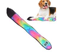 Juguete para masticar para perros, chirriante de cola de felpa, juguete chirriante arcoíris para mascotas para todas las razas. Cuenta con un cuerpo largo y suave con divertidos chirriadores para un