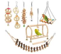 Juguete para pájaros, escalera de madera con cuerda para loros con gancho extraíble, juguetes para trepar y columpiarse compatibles con jaula