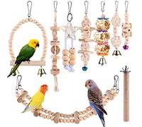 Vegena Juguetes para Pájaros - Pájaros Juguetes, 9 Piezas Juguete Colgante para Mascotas con Campanas, Escalera de Madera, Columpios, Juguetes para Masticar para Pequeños y Medianos Loros de Aves