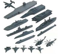 Juguete portaaviones, 17 piezas de juguetes militares de plástico que incluyen aviones de combate a pequeña escala, acorazados, submarinos y más para niños y niñas