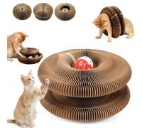 Juguete rascador plegable de acordeón para gatos, juguete interactivo de órgano mágico con pista de bola de campana, tabla de rascar de cartón corrugado para gatos de interior, protección de muebles
