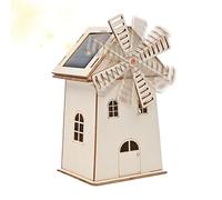 Juguete solar Puzzle House - Montaje de bricolaje sin terminar, kit de proyecto, decoración de mesa vintage con molino en, plantilla de aprendizaje creativo | Juego de construcción educativa