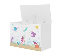 [en.casa] Juguetero para niños Baúl con Decoración Marina Banco Caja de Almacenamiento con Tapa Motivos del Mundo Océano máx. 70 kg Aglomerado 40 x 60 x 30 cm - Blanco y Multicolor