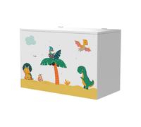 [en.casa] Juguetero para niños Baúl con Motivo Dinosaurio Banco Caja de Almacenamiento con Tapa máx. 70 kg Aglomerado 40 x 60 x 30 cm - Blanco y Verde/Amarillo
