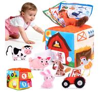 Juguetes 1 Niños Año, Juguete Sensorial Montessori de Granja para Bebés - Sonajero, Peluche y Paño - Estimulante y Calmante - para 6 a 24 Meses