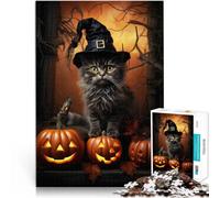 Juguetes adictivos Que desafían la Inteligencia Cerebral Gato de Halloween - Fantasma Felino Rompecabezas para Adultos 1000 Piezas 50x75cm decoración de Pared