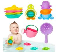 Juguetes Baño Bebe, 10 Pcs Juguetes de Baño para Bebés y Niños de 1-4 Años | Set con Juguetes de Agua, Juguetes Apilables y Juego de Arena | Ideal para Bañera, Pileta y Playa