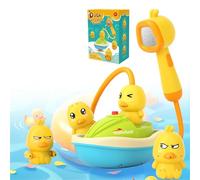 Juguetes Baño Bebe,Bañera Juguetes Bebés con Cabezal de Ducha, 3 Juguetes baño de Pato +Cabezal Ducha Desmontable Patito para Bebés+Bomba de Agua Eléctrica con Barco,Juguetes Bañera para Bebés