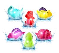 Juguetes Baño Bebé Dinosaurio Luminosos, 6 Piezas Juguetes de Baño sin Agujeros Antimoho, Luz LED Sensorial Activada por Agua, Juguete Flotante Piscina para Niños Niñas, Juegos Acuáticos Infantil