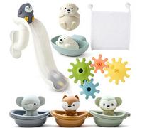 Juguetes Baño Bebe, Juguetes Bañera con Tobogán, Engranajes, Barcos Apilables y Bolsa de Almacenamiento, Juguetes para Baño Juegos de Agua Juguetes Educativos Regalos para Niños Niñas 1 2 3 4 Años