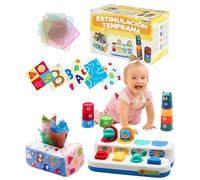 Juguetes Bebe 6-12 Meses Montessori para Estimulación Temprana | Juguetes Bebe 1 Año con Guias y Vídeos Educativos de 0-12 Meses | Cubos apilables Causa-Efecto Caja pañuelos | Regalo Montessori 1 año