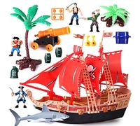 Juguetes de aventura barcos piratas infantiles con muñecas de Acción de plástico máquinas de juego barcos piratas con tiburones,barcos,cañones,árboles y otros accesorios regalos educativos 3-8 años
