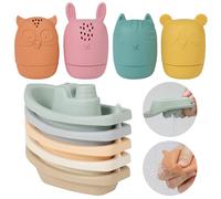 Juguetes de ba o HYSZXUS: Barcos flotantes de silicona, 9 piezas, sin moho, para beb s de 6 a 12 a 18 meses, mesa de agua, ducha, piscina, para n