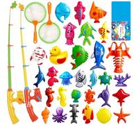 Juguetes de Baño para Niños 3+ Años Juego de Pesca Magnético con 30 Animales Acuáticos Juguetes para Piscina y Playa con 2 Cañas y 2 Redes, Regalo Verano Educativo al Aire Libre