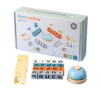 Juguetes de bloques de ortografía de madera - Juego de correspondencia de letras del alfabeto, Conjunto de aprendizaje educativo | Kit de actividades de tarjetas flash preescolar con campana