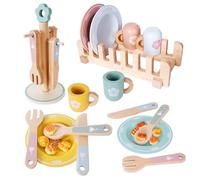 Juguetes de Cocina de Madera, 32 Piezas Accesorios de Cocinita de Madera Infantil con Platos y Vajilla, Juegos de rol con Pasteles y Dulces, Regalo para Niños Edad 3 + Años